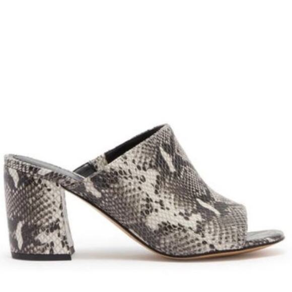 NWOT Marc Fisher Resa Snakeskin Print Block Heel Sandal In Black/Cream Size 7 - Picture 1 of 16